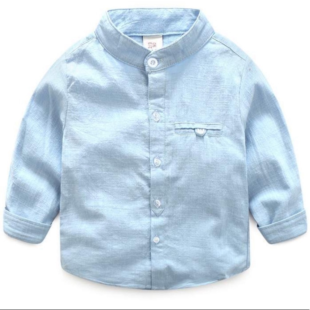 Blue Mandarin Collar Boy Shirt